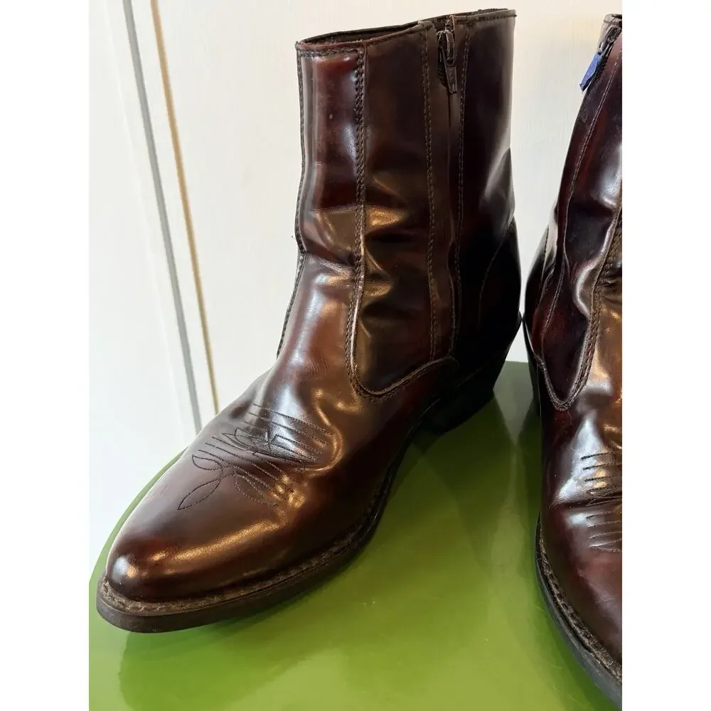Laredo Men’s Leather Western Boot Size 10EW burgundy Size Zip Oil Resistant